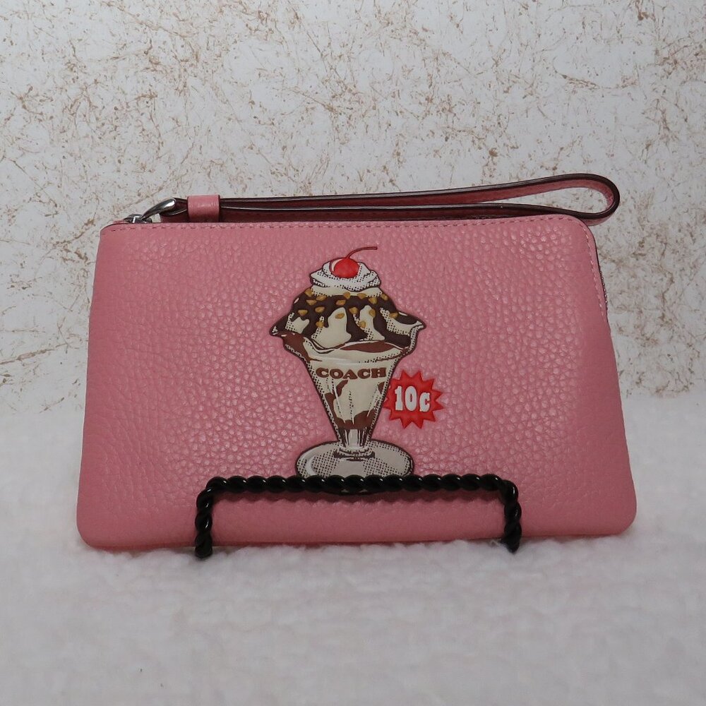 Coach Corner Zip Wristlet with Sundae Graphic Print (Cherry Blossom)